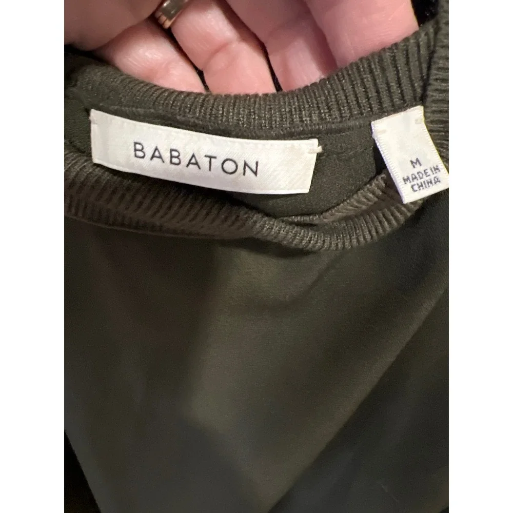 Babaton Olive Green Mock Neck Poncho Capelet Top Ribbed Trim Back Zip Workwear M